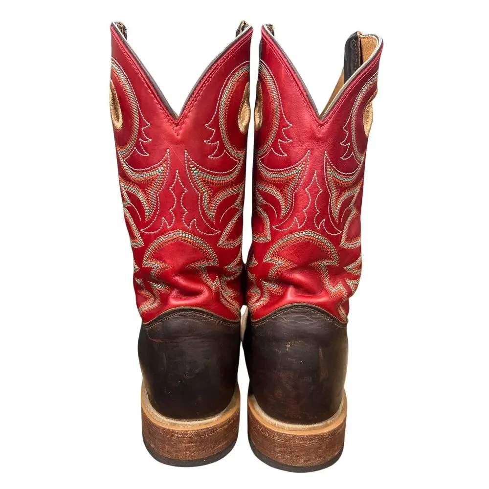 Justin Boots 8731 Men’s Red Brown Leather Square Toe Cowboy Boots Size 11 D